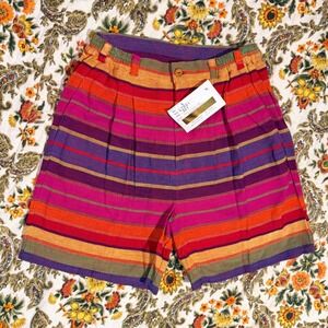 Lil Ana Vintage 70s Guatemalan Woven 100% Cotton Multi Color Striped Shorts NWT